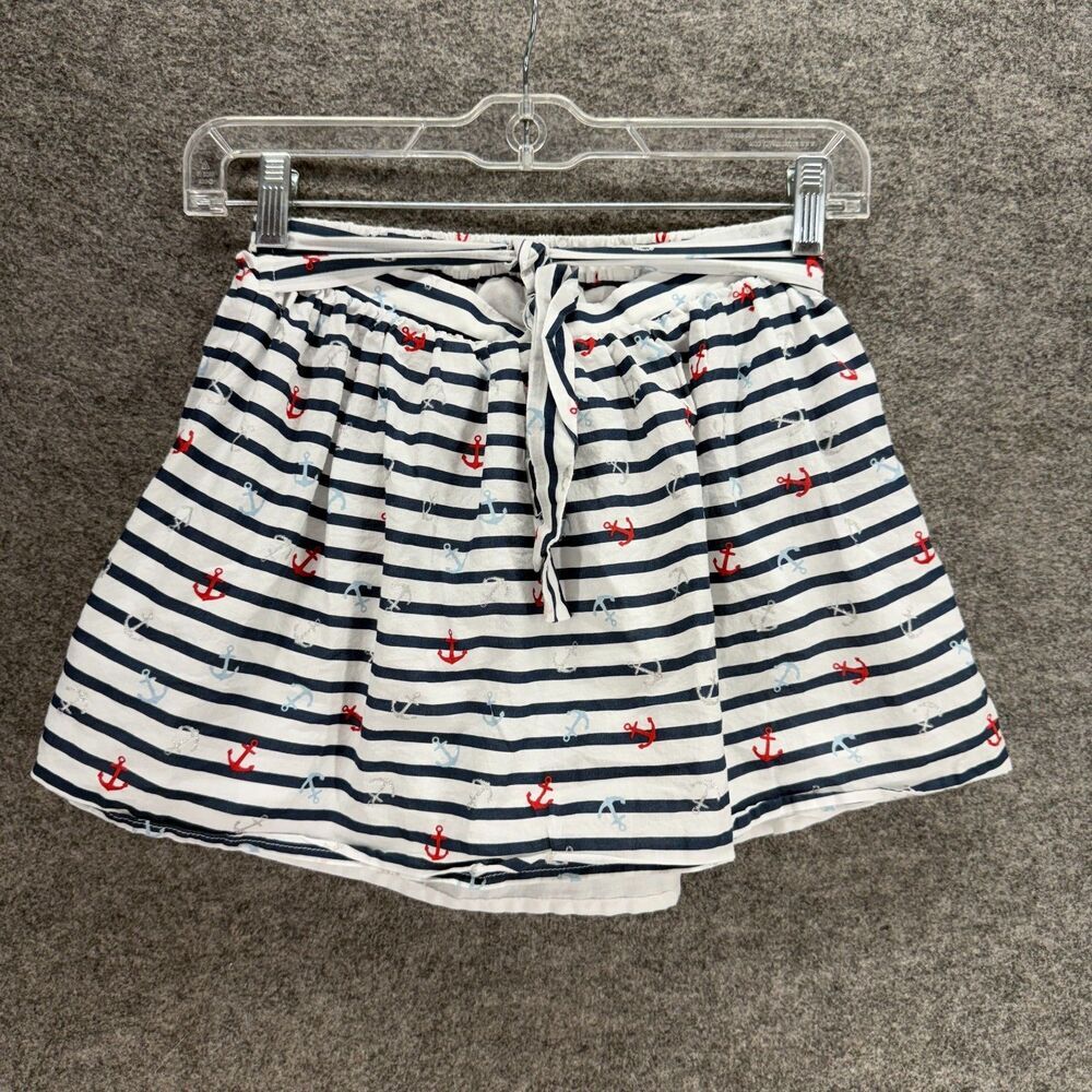 Unbranded Skirt Girls M Medium White Striped A-Line Short Belted Pull On Cotton